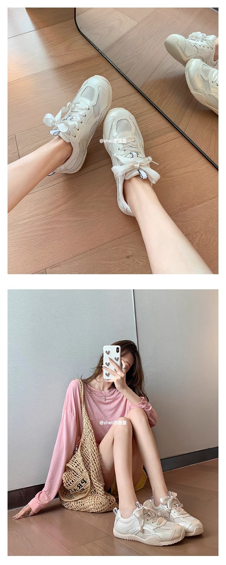 苏茵茵同款 舒芙蕾~华夫网面透气芭蕾运动休闲鞋女德训阿甘鞋详情15