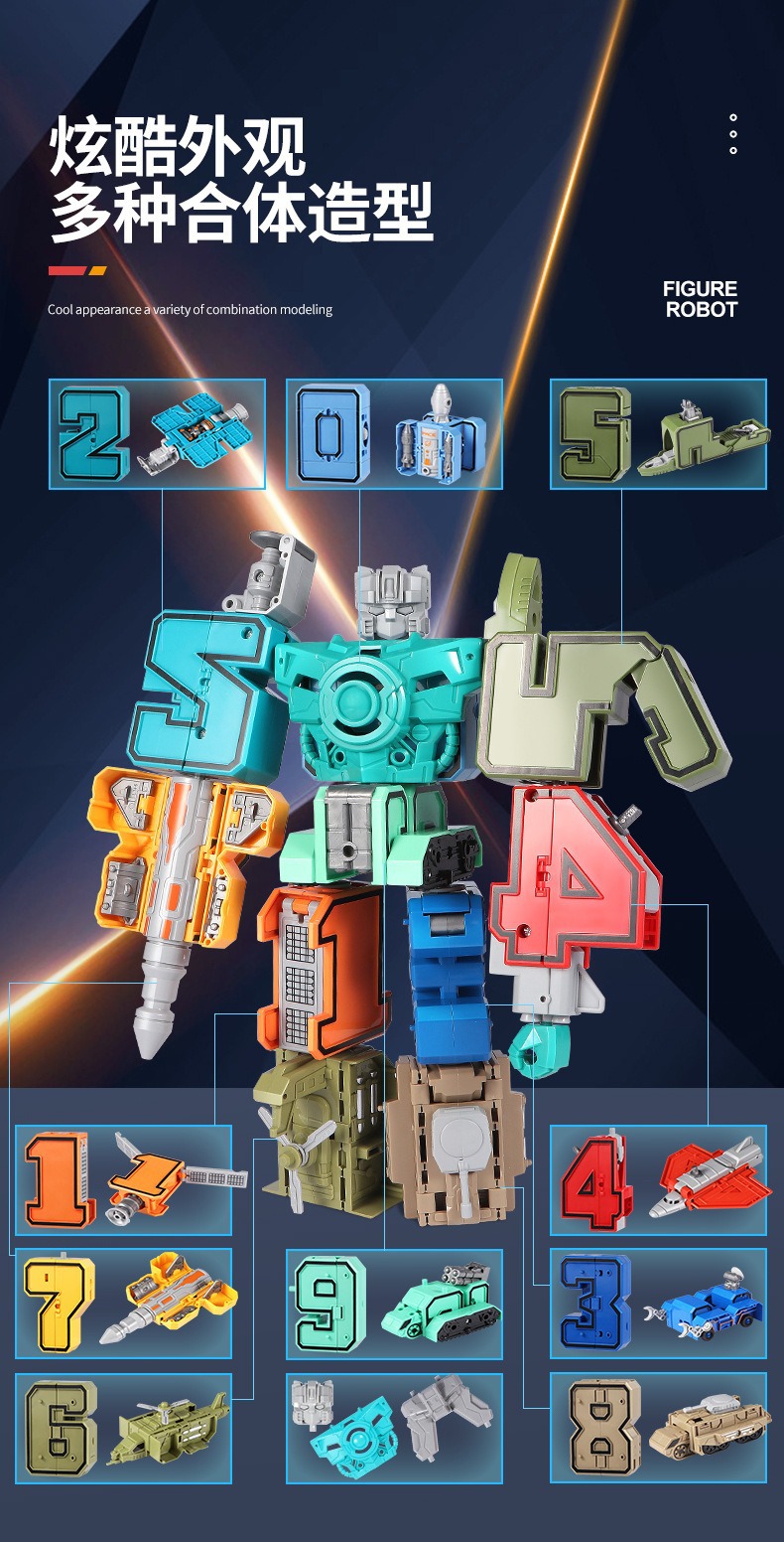 儿童变形数字机器人字母合体金刚汽车人拼装益智玩具批发模型玩具男孩娱乐详情5