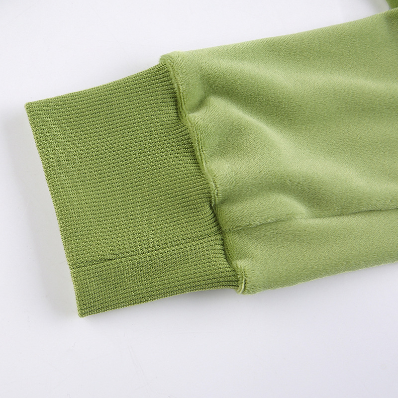 Solid color velvet slim sports suit zipper hood pic 51