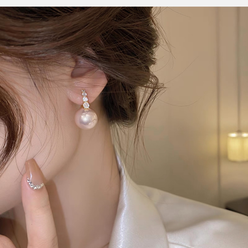 法式闪钻粉色珍珠耳扣气质感显脸小耳饰时尚小香风耳环时尚百搭详情6