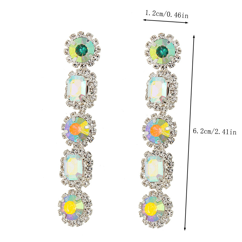 European and American luxury square colored diamond Earrings, retro and high-end diamond-encrusted earrings, long cross-border accessories for women, Earrings wholesale of earrings and accessories pic 4