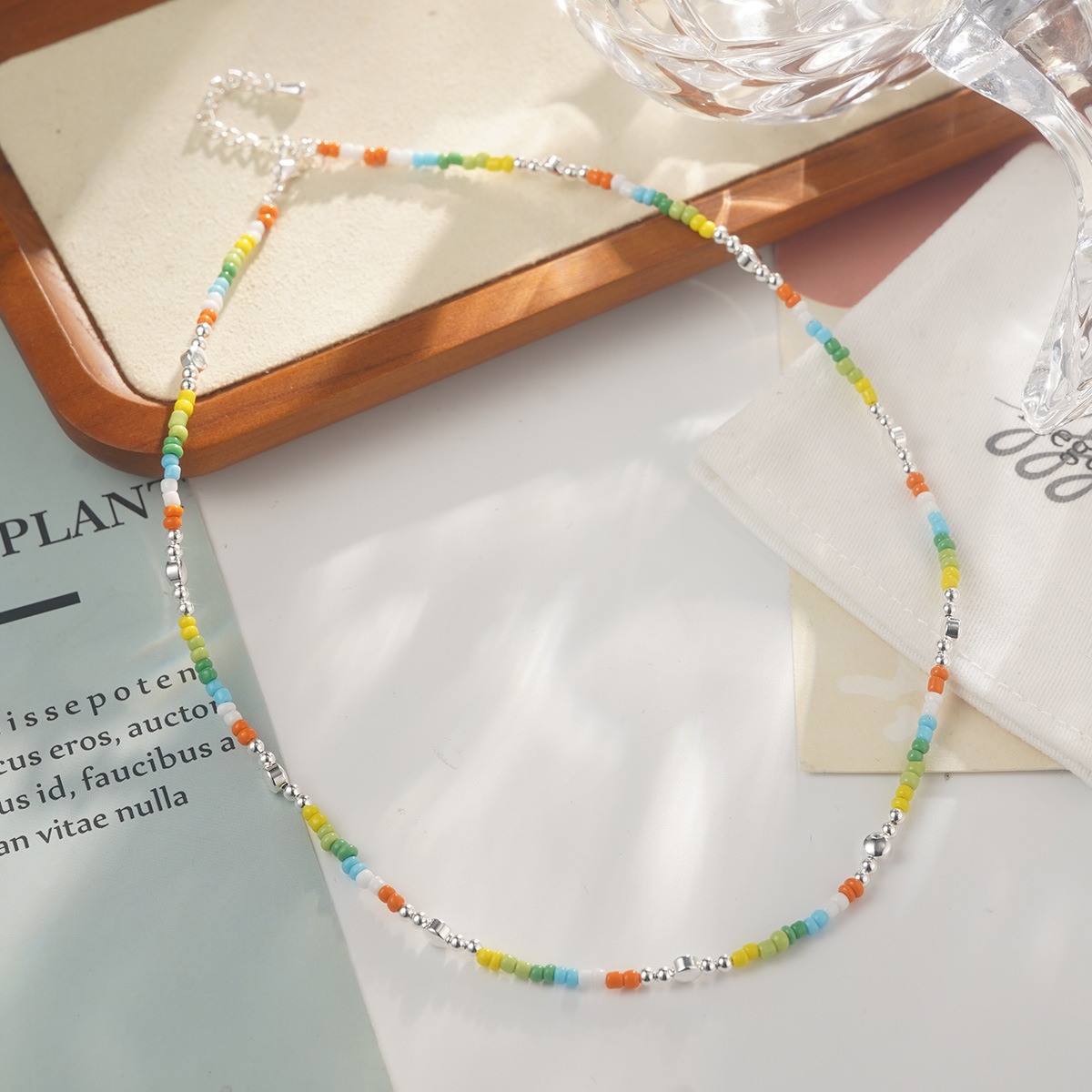 Candy-colored heart-shaped beaded necklace, summer dopamine smiling face heart-shaped collarbone chain, colorful color-blocking niche sweater chain pic 32