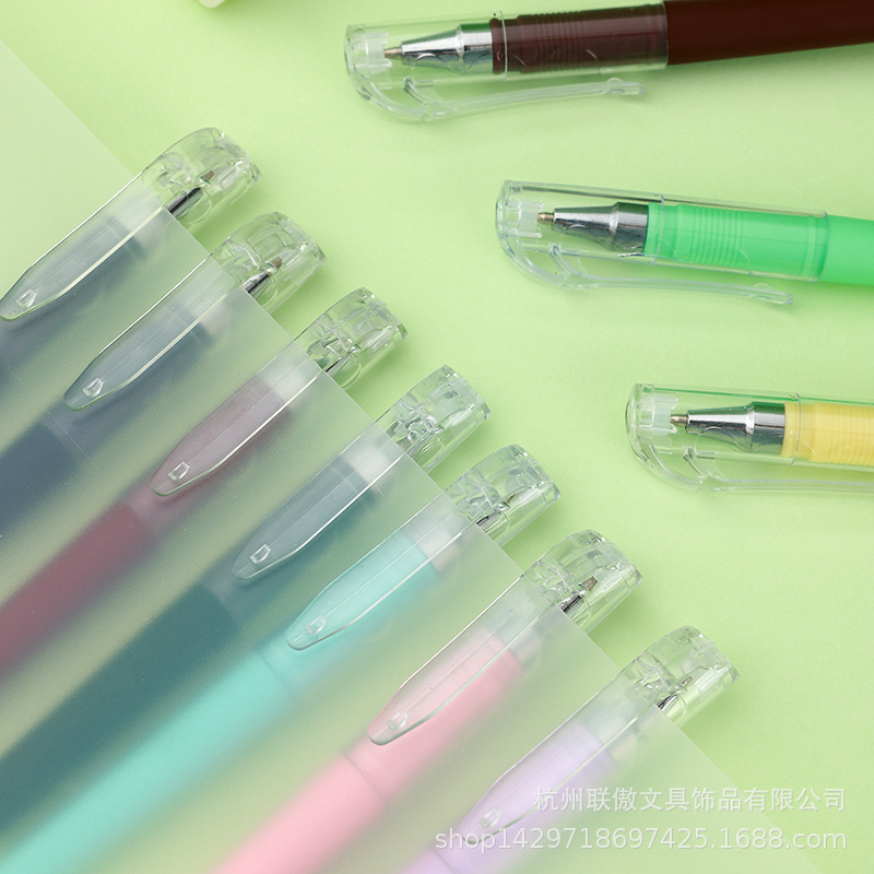 莫兰迪中性笔签字彩杆黑圆珠水笔印logo刻字企业公司广告笔文具详情7