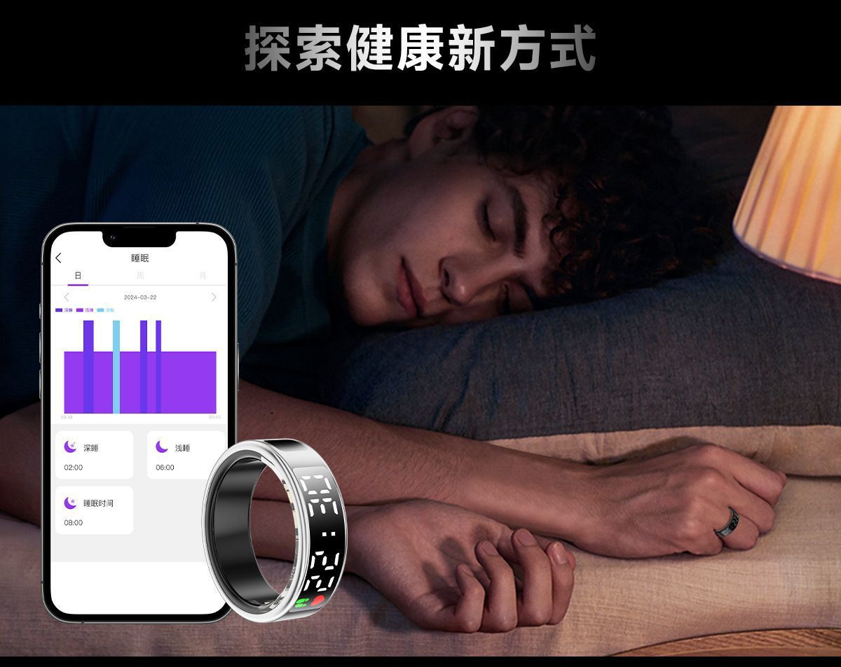 带屏幕显示跨境蓝牙连接智能戒指手势刷视频防水血氧心率计数指环详情7