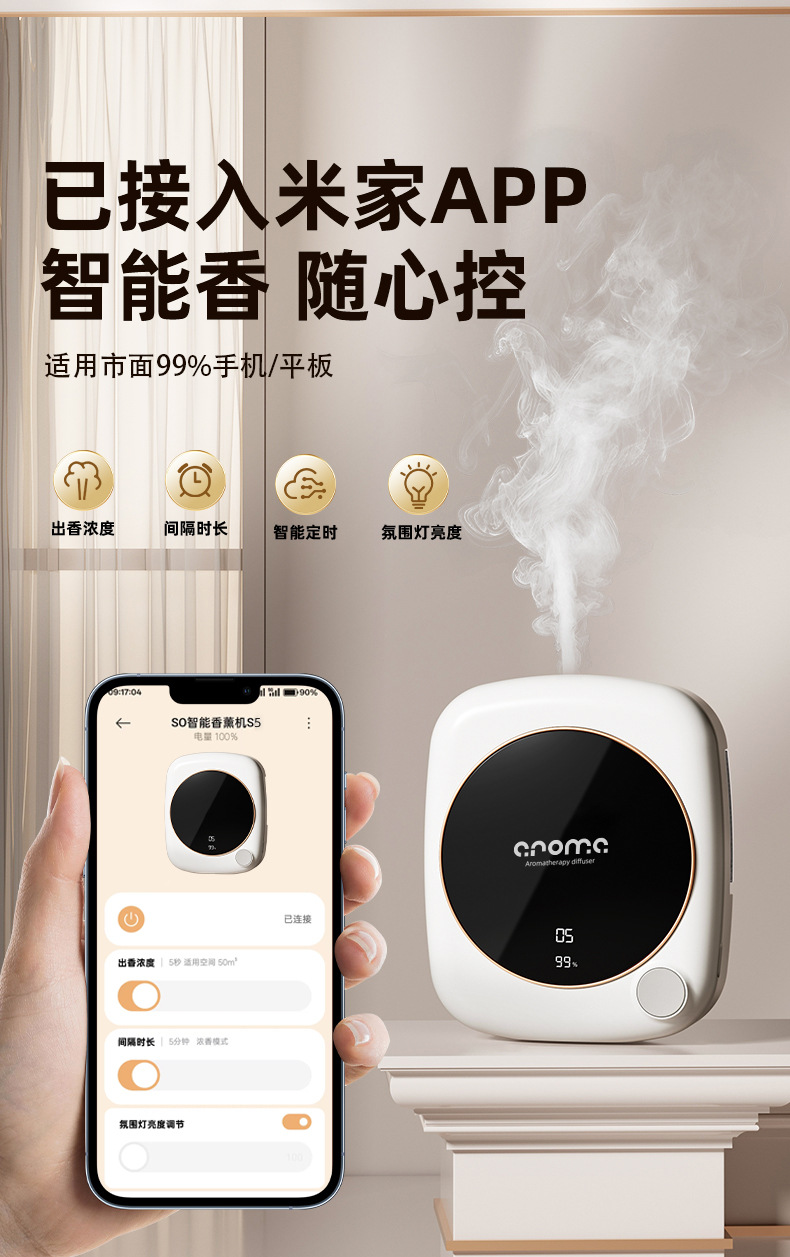 新款已接入米家APP智能香薰机超长续航自动喷香机精油专用香氛机详情7