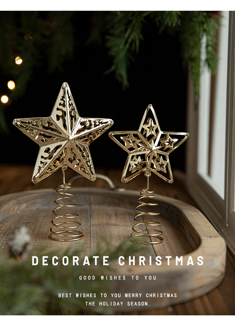 New cross-border ironwork tree top star Christmas tree, golden five-pointed star decorative window display, Christmas decoration piece pic 1