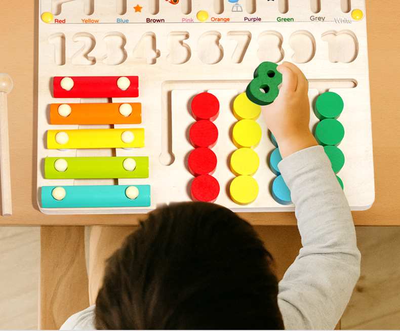 A wooden four-in-one multi-functional board for children, magnetic pen movement and positioning game, logical thinking training and educational toy pic 42