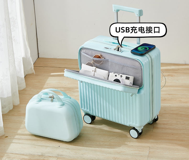 A 18-inch carry-on suitcase with a front opening for women, a lightweight and multi-functional side-opening suitcase for men pic 10
