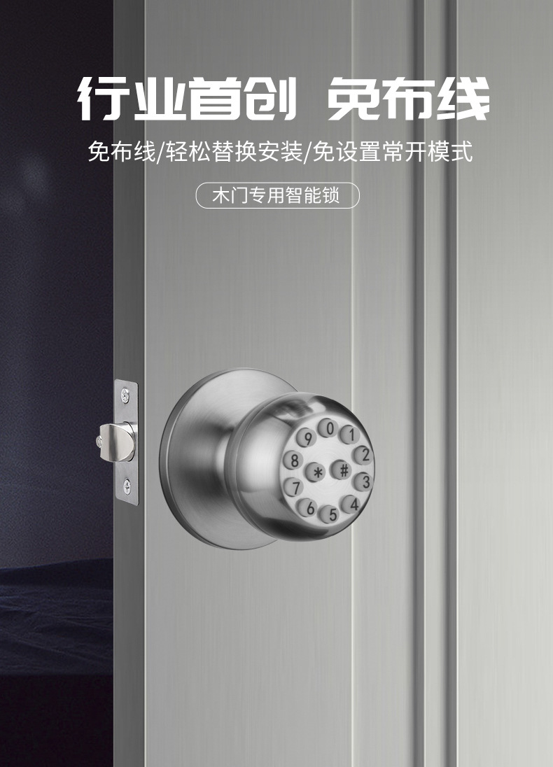 球形指纹锁涂鸦三杆防水木门锁通通外贸智能锁房门家用室内电子锁详情2