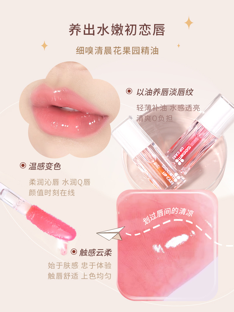 Shijing Temperature-sensitive Color-changing Lip Care Oil has a comfortable, hydrating touch, anti-cracking and non-stick cup plant extract lip essence oil pic 2