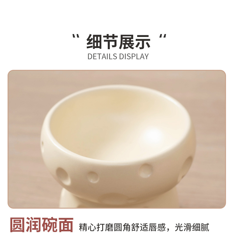 Cheese cat bowl, ceramic cat food bowl, high-legged food bowl, water bowl, flat-mouthed to protect the cervical vertebrae from being knocked over, large-mouthed puppy bowl pic 14