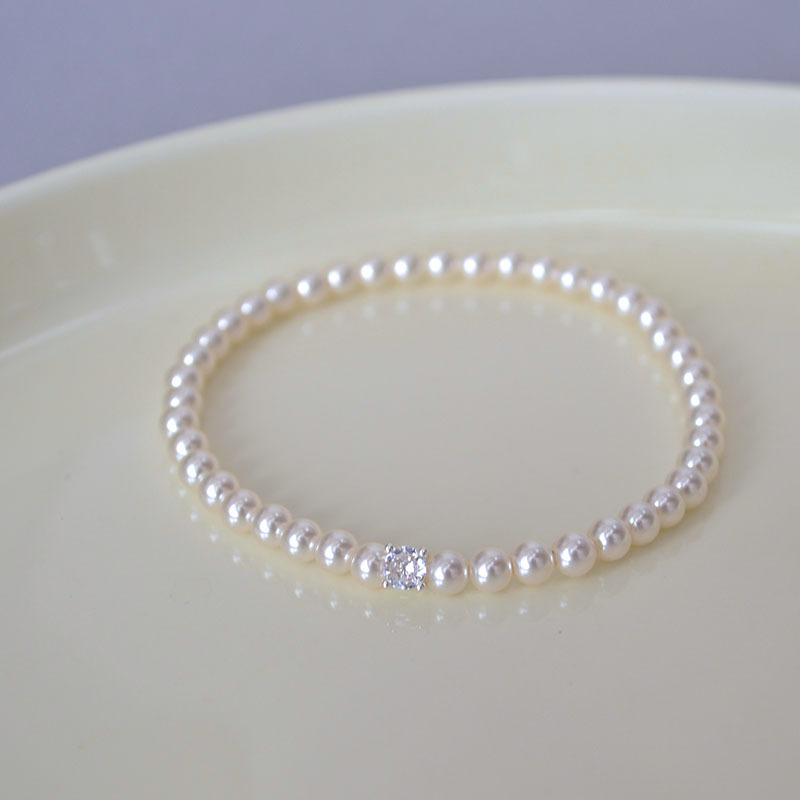 法式优雅小众设计仿家高亮珍珠闪钻日常简约气质弹力手链戒指女详情5