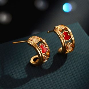Chinese-style light luxury natural mother-of-pearl gourd ear studs, copper alloy micro-inlaid zircon s925 silver needle high-end earrings and pendants pic 4