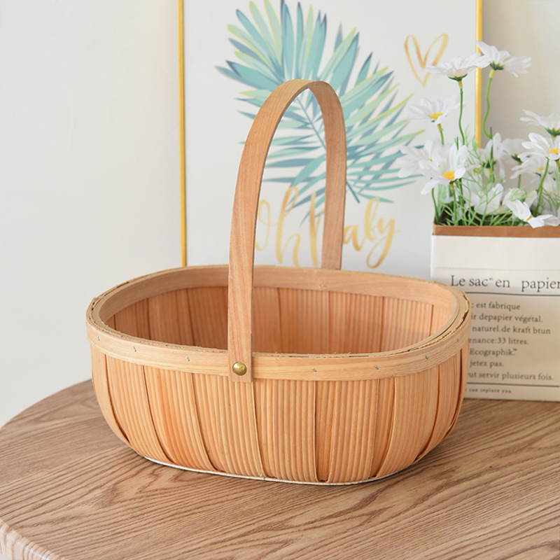 田园手提野餐水果篮编织送闺蜜坐月子鸡蛋插鲜花篮蔬菜收纳筐批发详情16