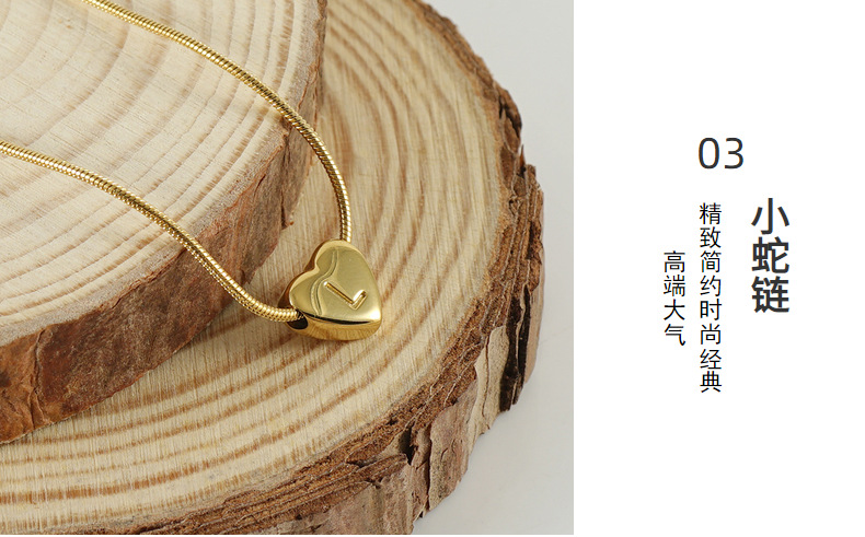 Cross-border European and American stainless steel heart-shaped letter pendant for women, 18k fashionable and versatile snake bone chain letter titanium steel necklace for women pic 16