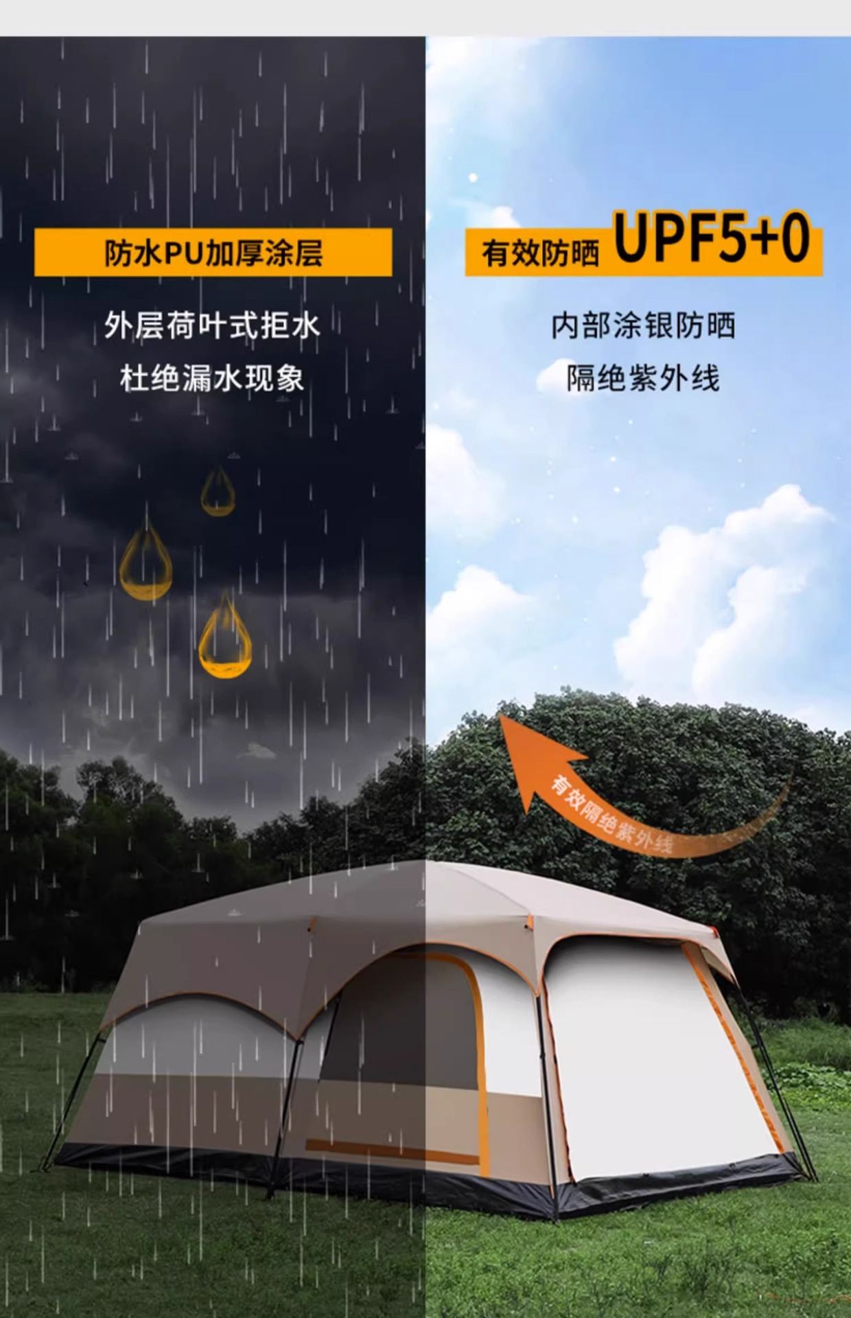 帐篷户外二室一厅大空间露营装备野营便携式折叠防晒防雨公园野餐详情14