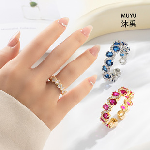 新款高级感珍珠锆石开口戒指复古优雅独特食指戒可调节精致指环圈详情4