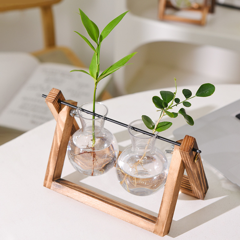 创意木架透明花瓶现代简约水培绿萝植物花瓶小容器客厅装饰摆件详情7