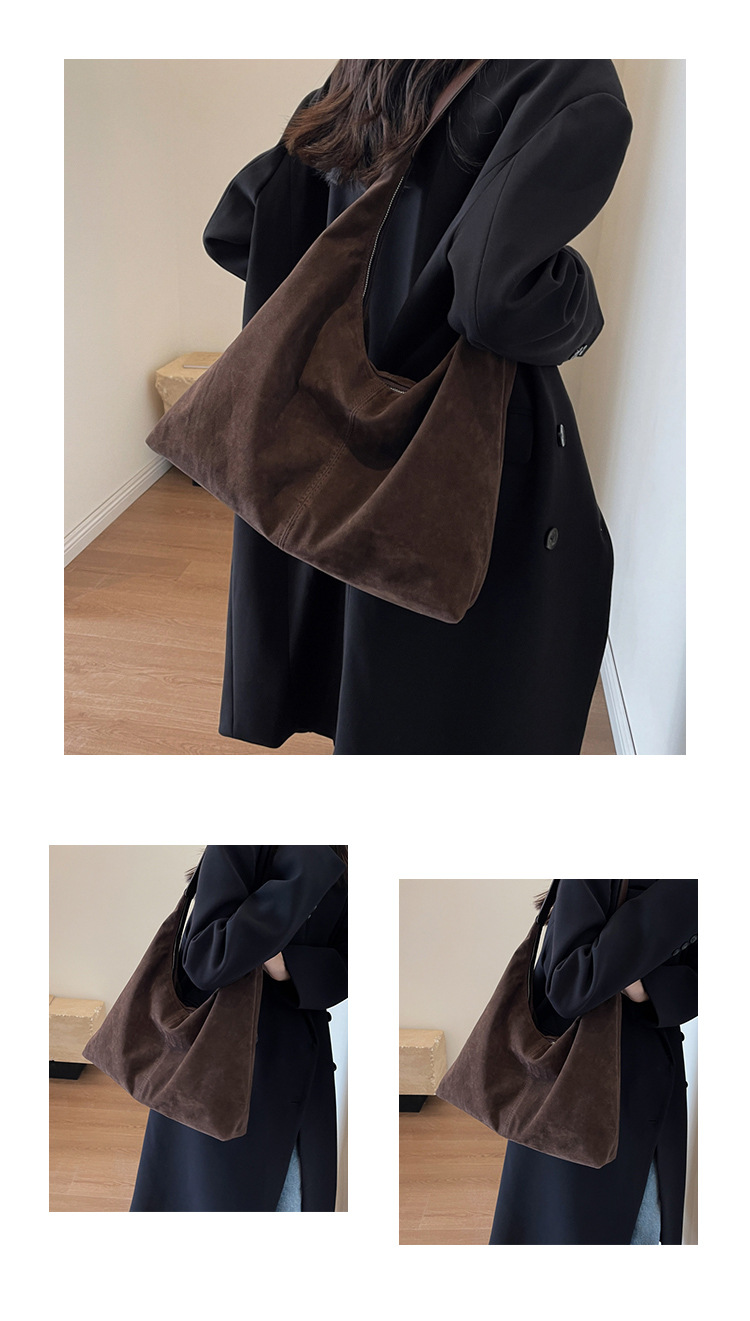 Retro matte tote bag, autumn and winter bag, commuter underarm bag, large-capacity single-shoulder tote bag, simple single-shoulder bag for women pic 11