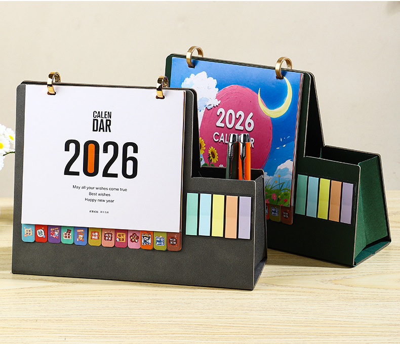 Zhouzhou Calendar 2026 Year of the Horse Chinese Style Leather Pen Holder Desk Calendar Office Note-taking Advertising Desk Calendar Factory Direct Sales pic 18