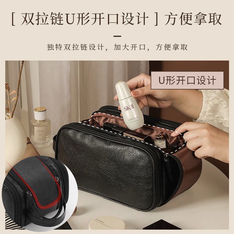 Large-capacity makeup bag, travel double-zipper toiletry bag, new waterproof high-end skin care product box, storage bag, portable for women pic 6
