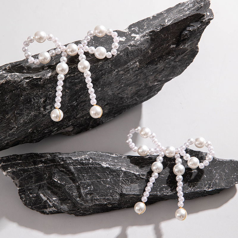 欧美跨境时尚镶钻大蝴蝶耳坠气质高级感桃心蝴蝶结仿珍珠耳饰女详情17