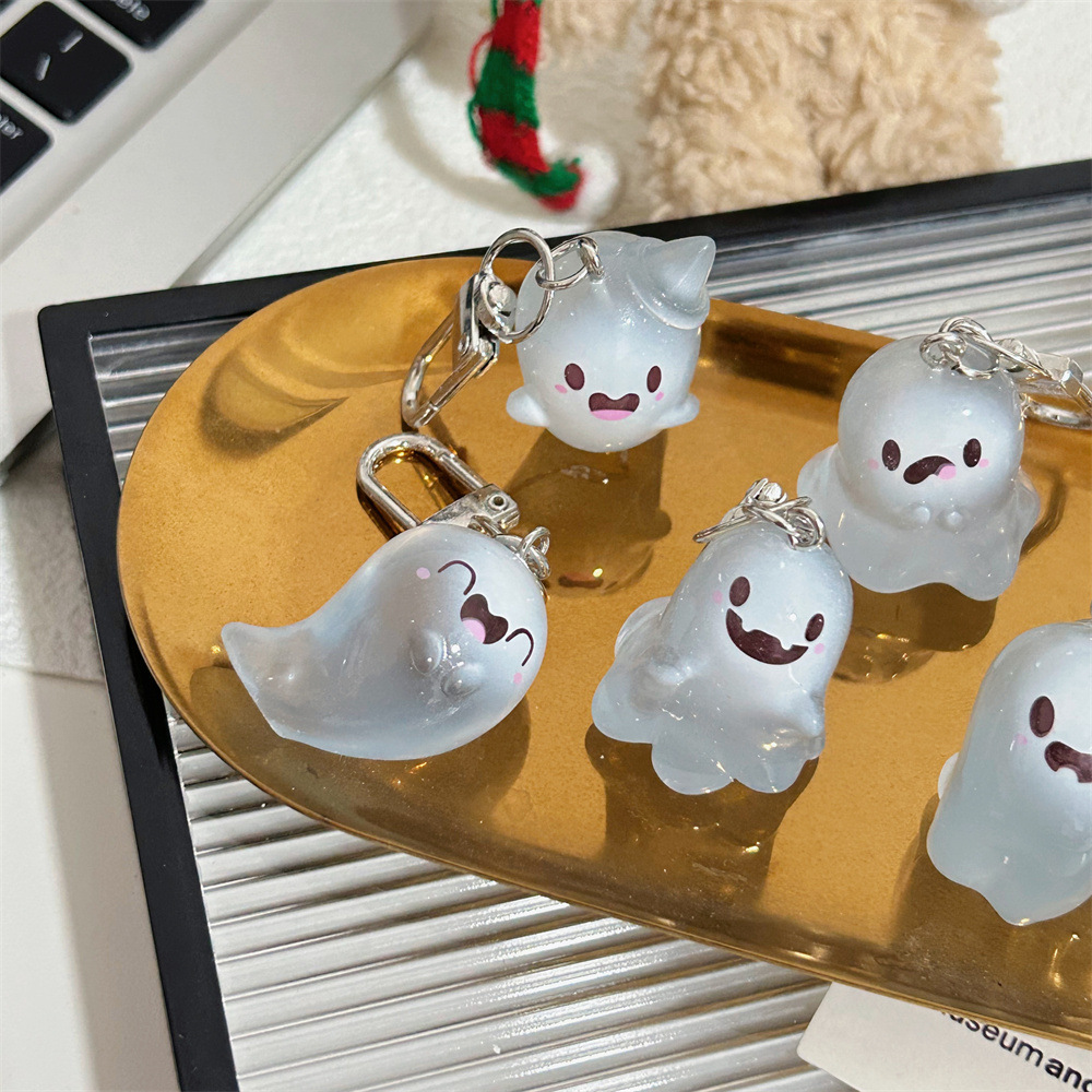 Creative and cute glow-in-the-dark little ghost keychains, funny three-dimensional Halloween dolls, schoolbags, pendants, and ins accessories pic 6