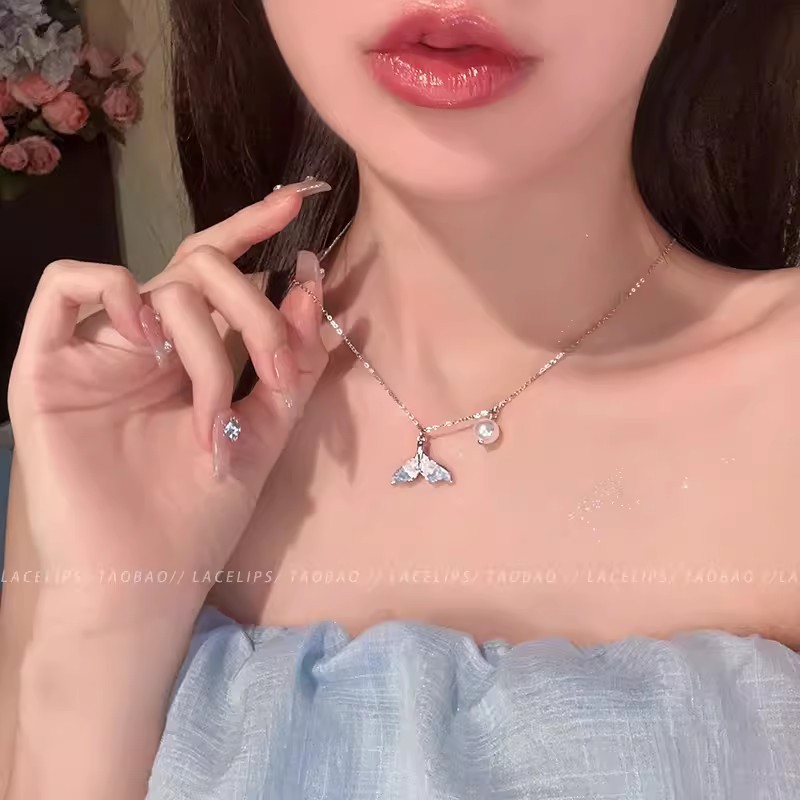 鲛人恋~轻奢小众蓝晶石鱼尾珍珠项链女2024新款高级感锁骨链配饰详情2