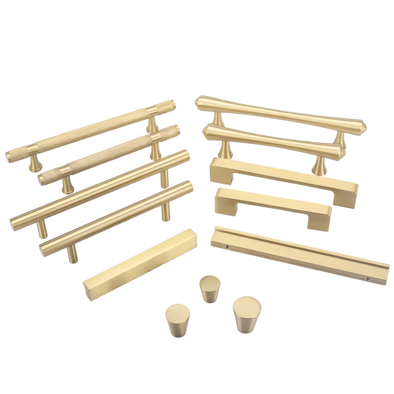 2022新款厂家直供现代简约黄铜门把手橱柜鞋柜衣柜柜门金色铜拉手详情2