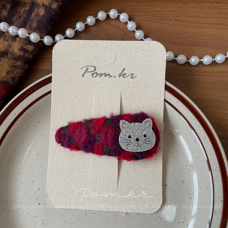 新款韩版布艺红色系蝴蝶结发夹手工儿童侧边碎发刘海夹新年款发饰红系毛呢亮片发夹 蝴蝶结猫蝶雪人装饰 少女秋冬精致女孩头饰详情8