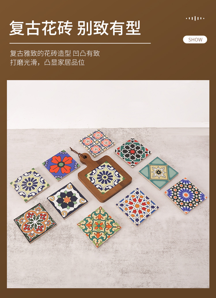 Heat insulation pad, retro solid wood flower tile, handle pot pad, wooden heat-resistant plate and cup pad, household clay pot and soup pot heat insulation wooden pad pic 9