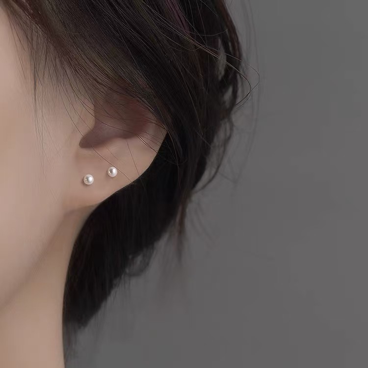 S999 sterling silver geometric retro freshwater pearl stud earrings for women, small, simple and mini high-end earrings wholesale pic 1