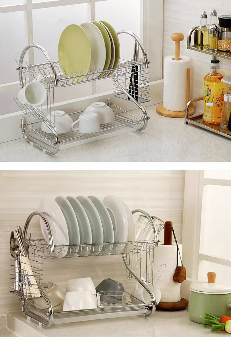 厨房置物架多层储物S型沥水碗碟架双层放碗餐具收纳神器碗架用品详情1