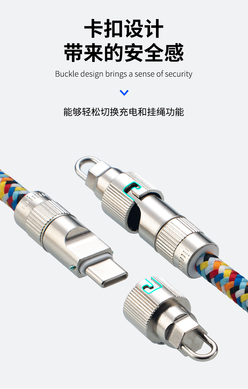 The camouflage clip lanyard for foreign trade is slanted and suitable for Apple 15 fast charging, wrist anti-loss Type-C charging cable and data cable pic 4