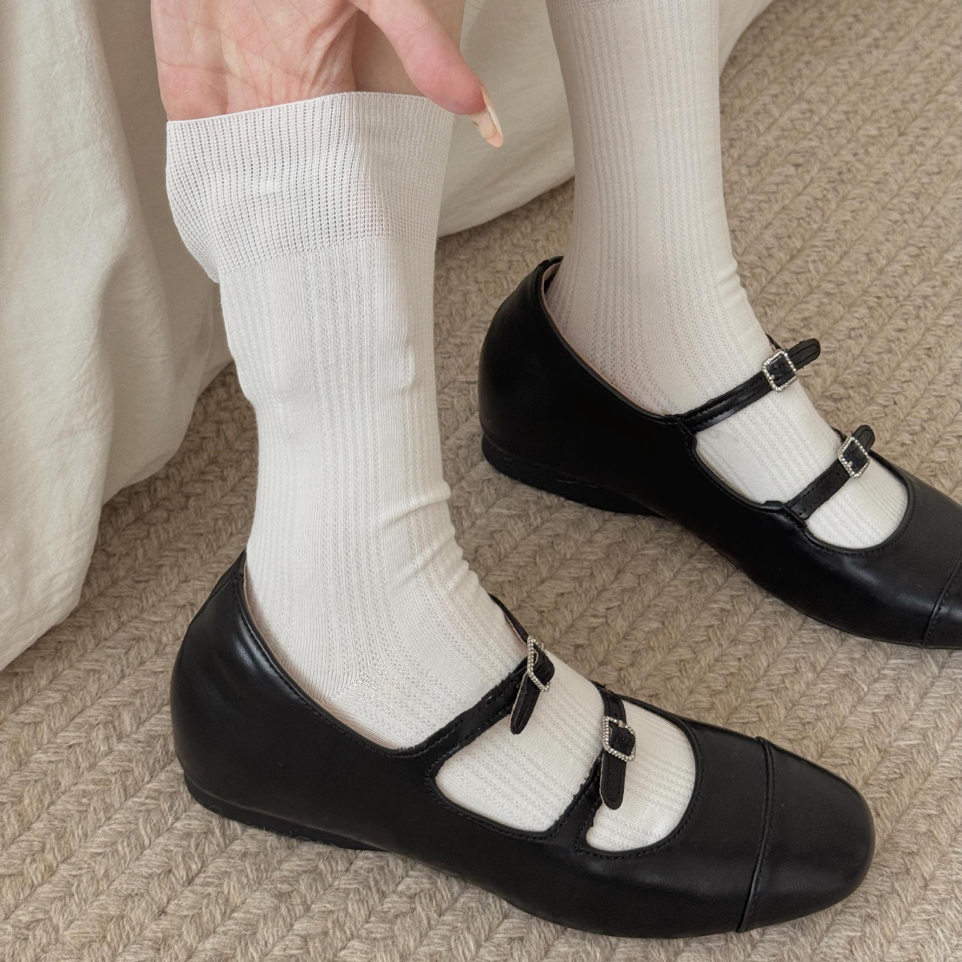 秋冬季新款袜子女无骨百搭纯棉中筒袜韩国学生ins竖抽条堆堆袜子详情8