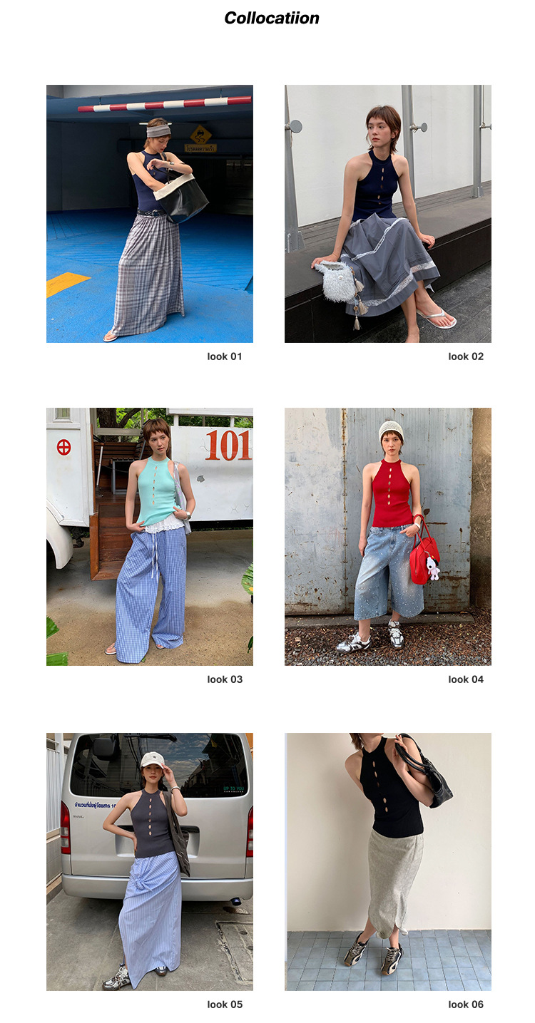 UNITY MODE Sweet and cool Tencel cut-out stand-up collar vest for summer girls, slimming and form-fitting sweater pic 7