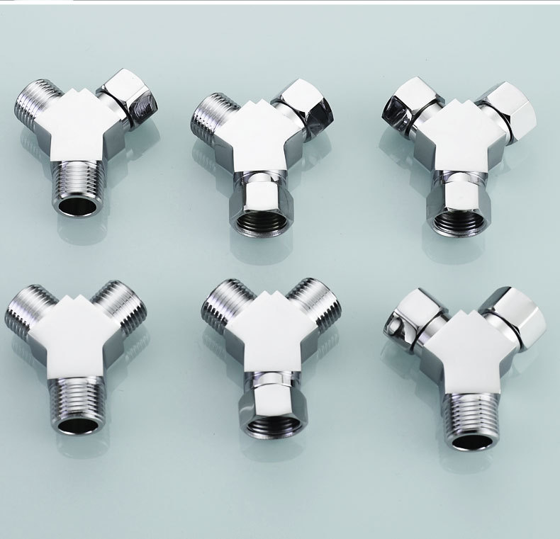 All-copper union three-way Angle valve, thickened one-inlet and two-outlet water divider, four-head adapter, water pipe with switch union pic 9