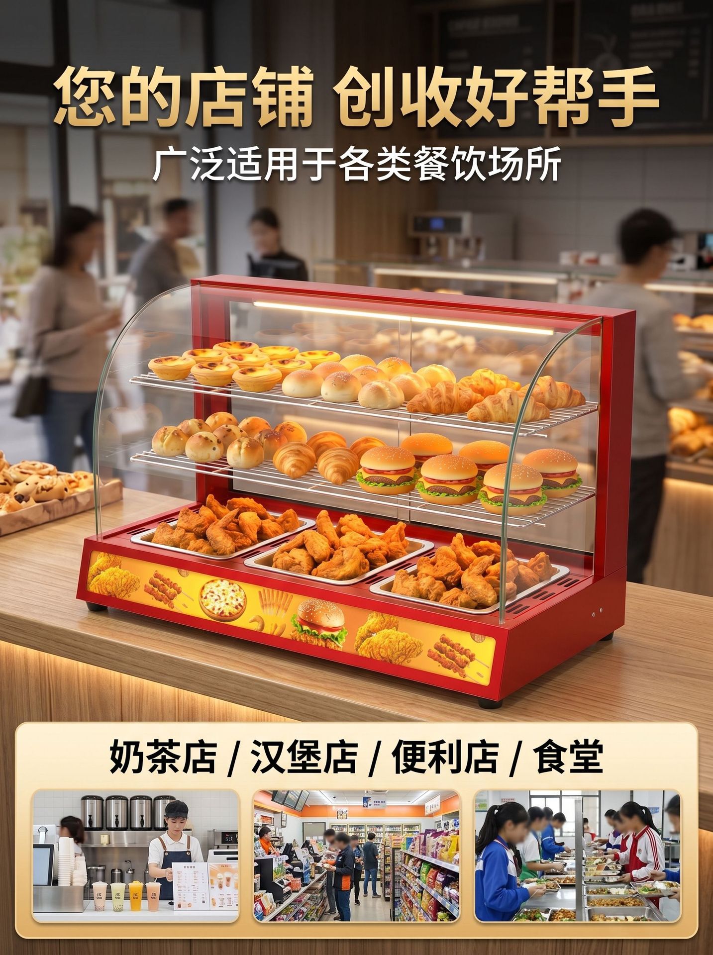 Commercial insulated cabinet, cooked food insulated display counter, constant temperature heating cabinet, fried egg tart food display cabinet manufacturer pic 8