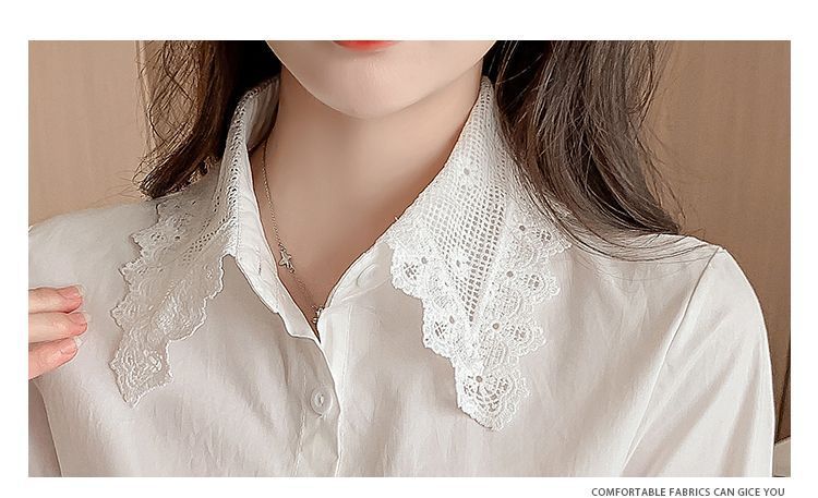 春秋季2025年新款女装时尚减龄纯棉衬衫女洋气全棉蕾丝领休闲上衣详情11