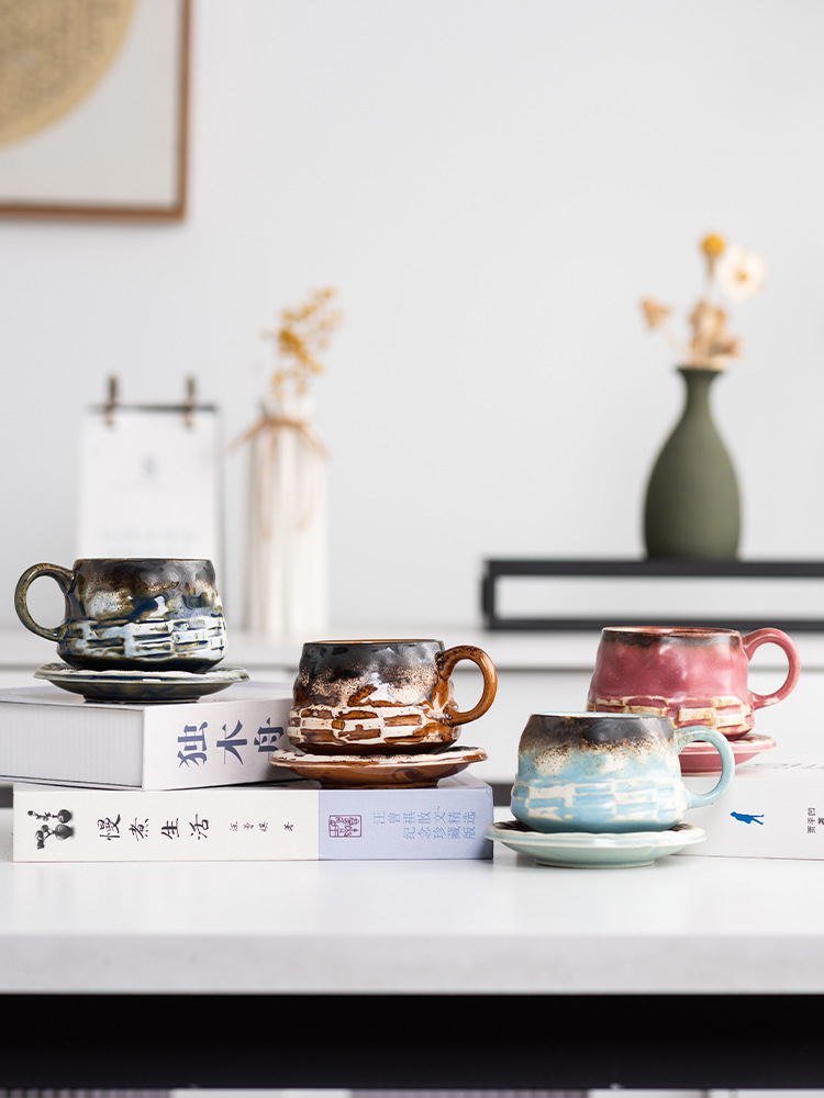 窑变咖啡杯碟套装复古陶瓷杯下午茶卡布奇诺拿铁咖啡杯家用马克杯详情14