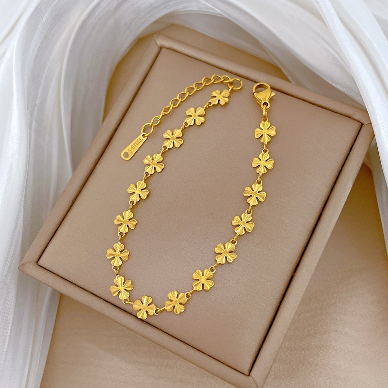 【通体钛钢】东大门个性极简风幸运草个性链条手链女网红复古闺蜜详情5