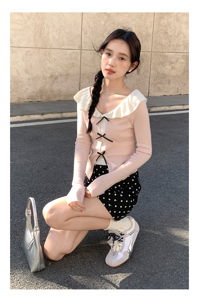 衣尔衫 设计感 假两件娃娃领蝴蝶结针织衫女短款温柔修身气质0337详情31