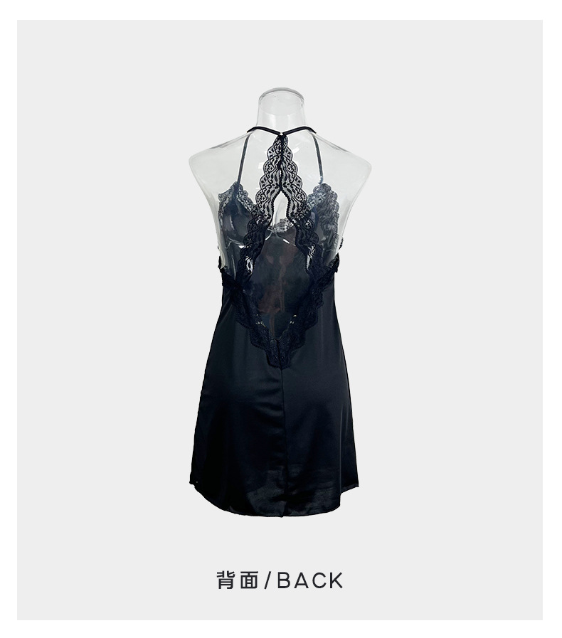 Feiyun Foreign Trade Sexy backless Pure Slimming pajamas Lace Solid Color milk Silk halter Dress Home Wear 589 pic 6