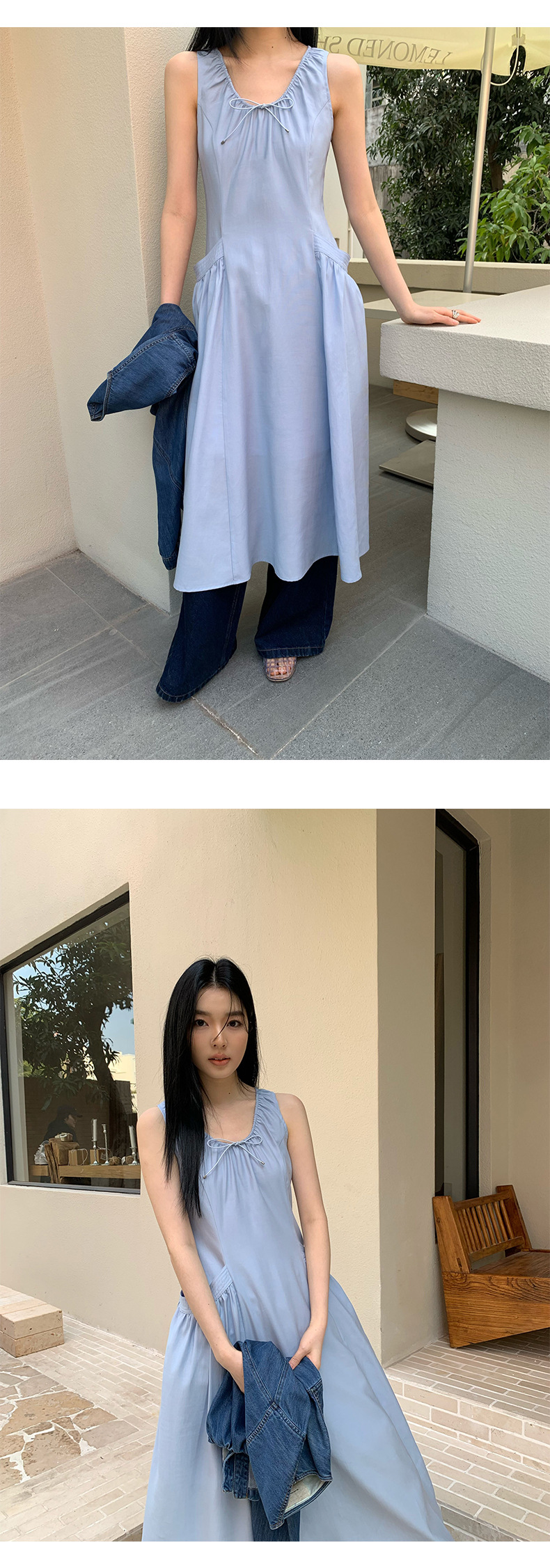 NEIHE内赫2025立体袋裙子夏天女简约吊带无袖连衣裙女春夏252187详情15