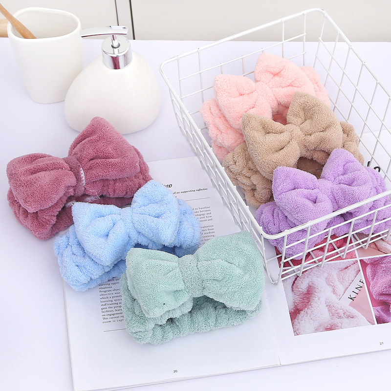 【 Chi Jia 】 Cute hair band for washing face and absorbing water, coral velvet hair bun for girls, cute Korean headscarf, bow makeup pic 15