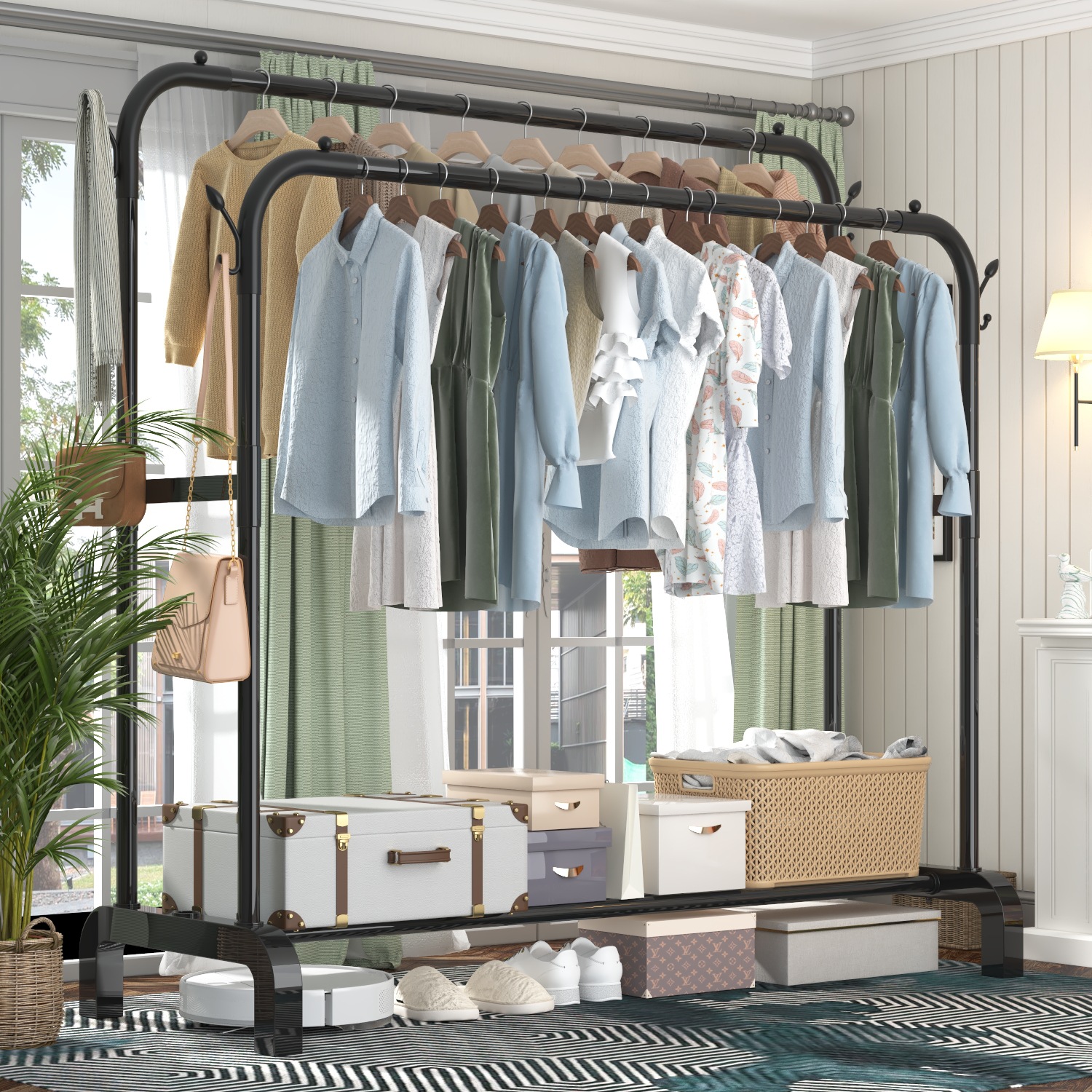 落地双杆衣架服装店宿舍卧室挂衣服架子室内晾衣架可移动多功能衣详情5