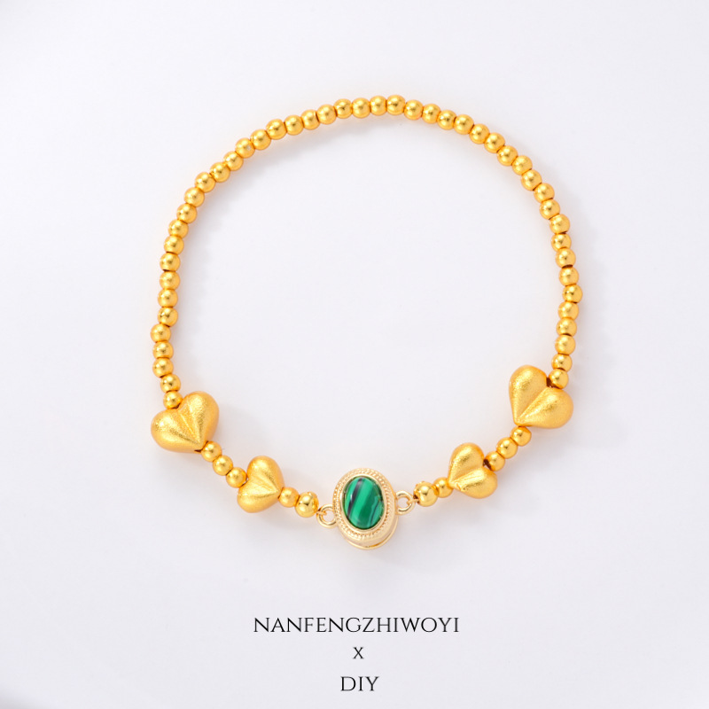 Ancient-style sand gold accessories, electroplated heart-shaped peach-shaped bead necklace, bracelet, bracelet, crystal, diy handcrafted bead material pic 4