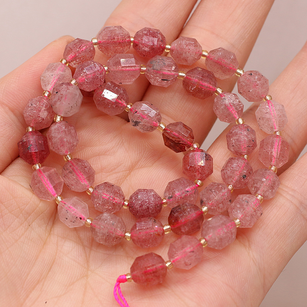 Wholesale of natural rose quartz rough stone cut surface bucket beads, crystal agate, diy jewelry accessories, semi-finished products, handcrafted beads pic 4