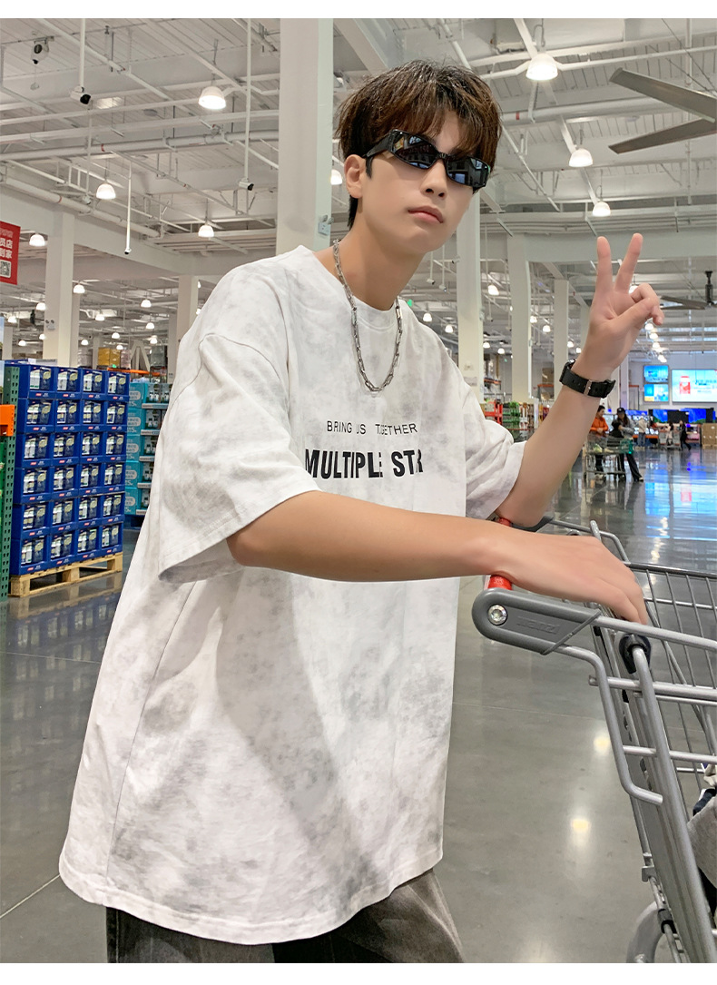American short-sleeved T-shirt for men in summer 2025, a new trendy brand with tie-dye design, casual round neck and versatile five-quarter sleeves pic 15