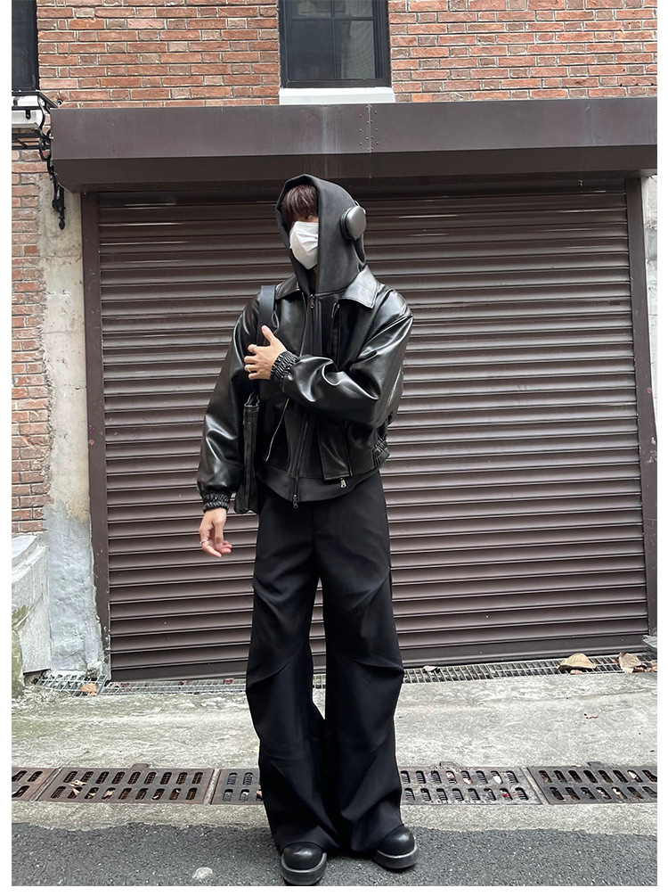 2023 new style cleanfit dress pants with a niche design, pleated, loose, casual, wide-leg, slightly flared floor-length pants for men pic 15